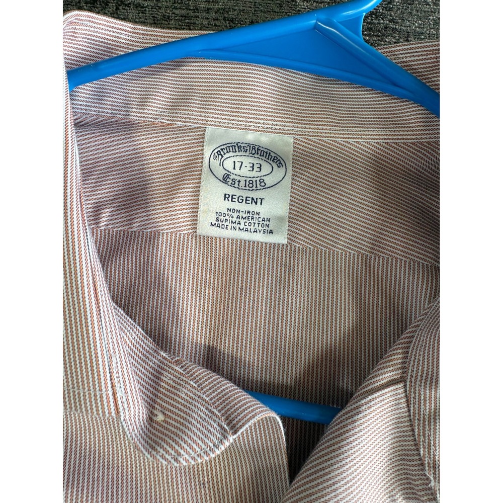 Brooks Brothers Dress Shirt 17-33 Regent Fit Red White Micro Stripe Cotton - Picture 10 of 11